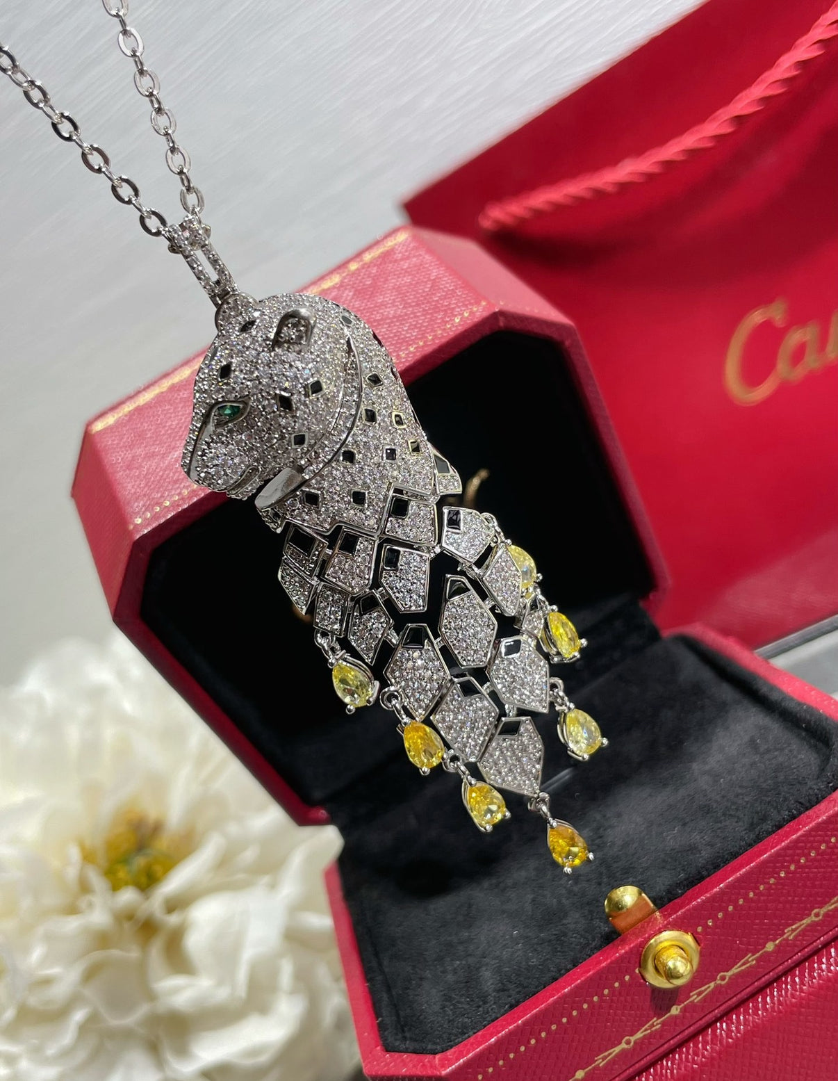 [Solara jewelry]High Jewelry Pave Panther Tassel Necklace