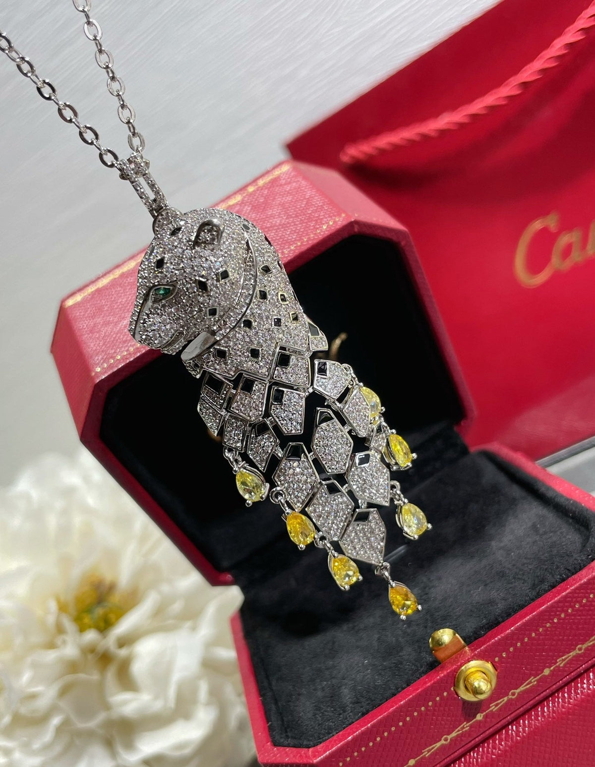 [Solara jewelry]High Jewelry Pave Panther Tassel Necklace