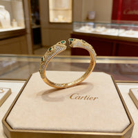 [Solara Jewelry] DOUBLE PANTHER HEAD EMERALD BANGLE BRACELET