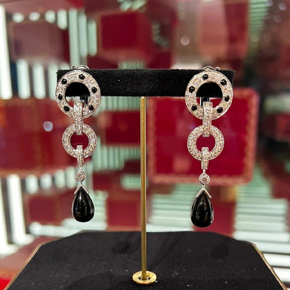 [Solara Jewelry ]CTダブルフープピアス、ブラックオニキスとレオパードプリント