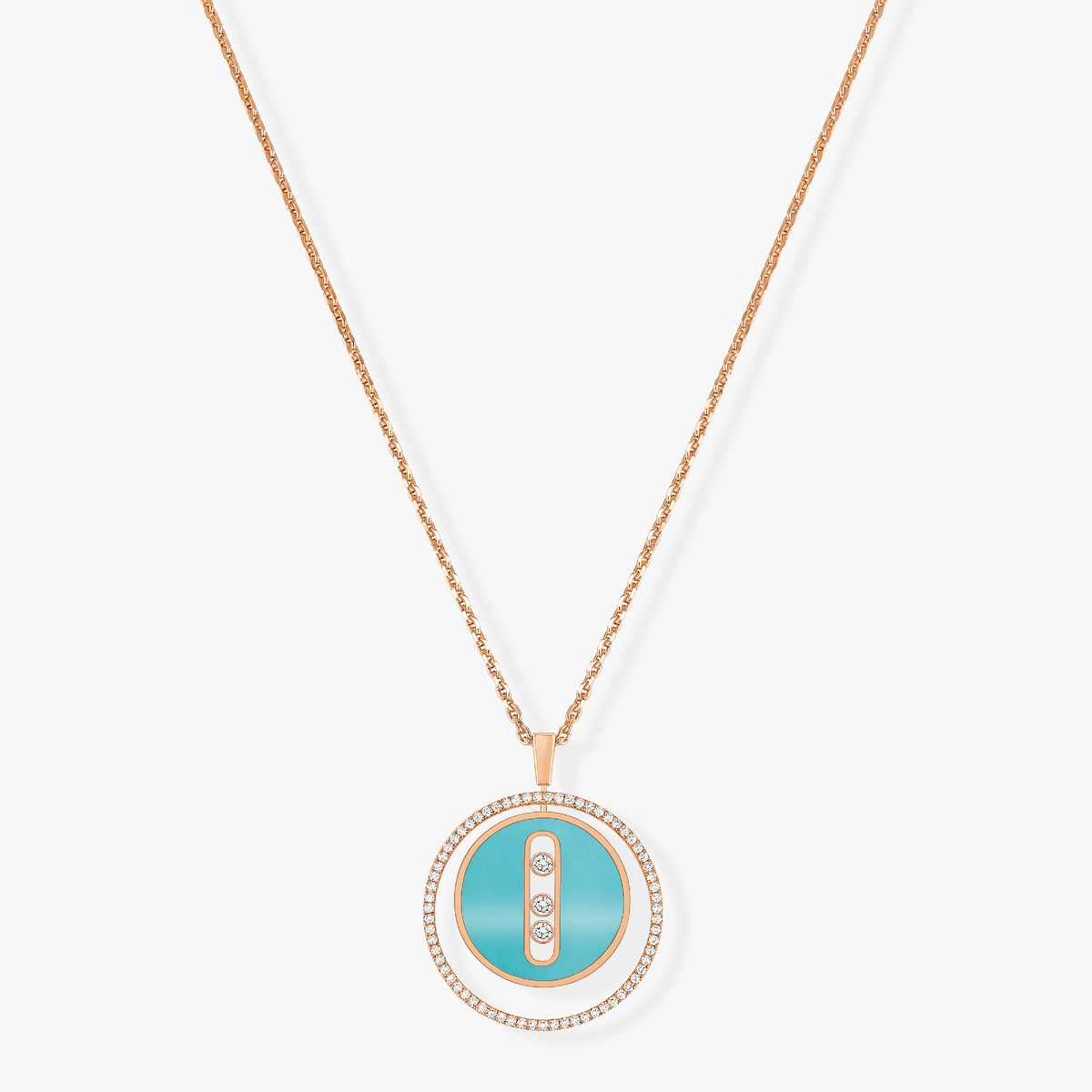[Solara jewelry]ラッキー ムーブ スリーダイヤ ターコイズ ピンクゴールド ダイヤモンドネックレス