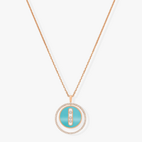 [Solara jewelry]LUCKY MOVE 3 DIAMONDS TURQUOISE PINK GOLD DIAMOND NECKLACE