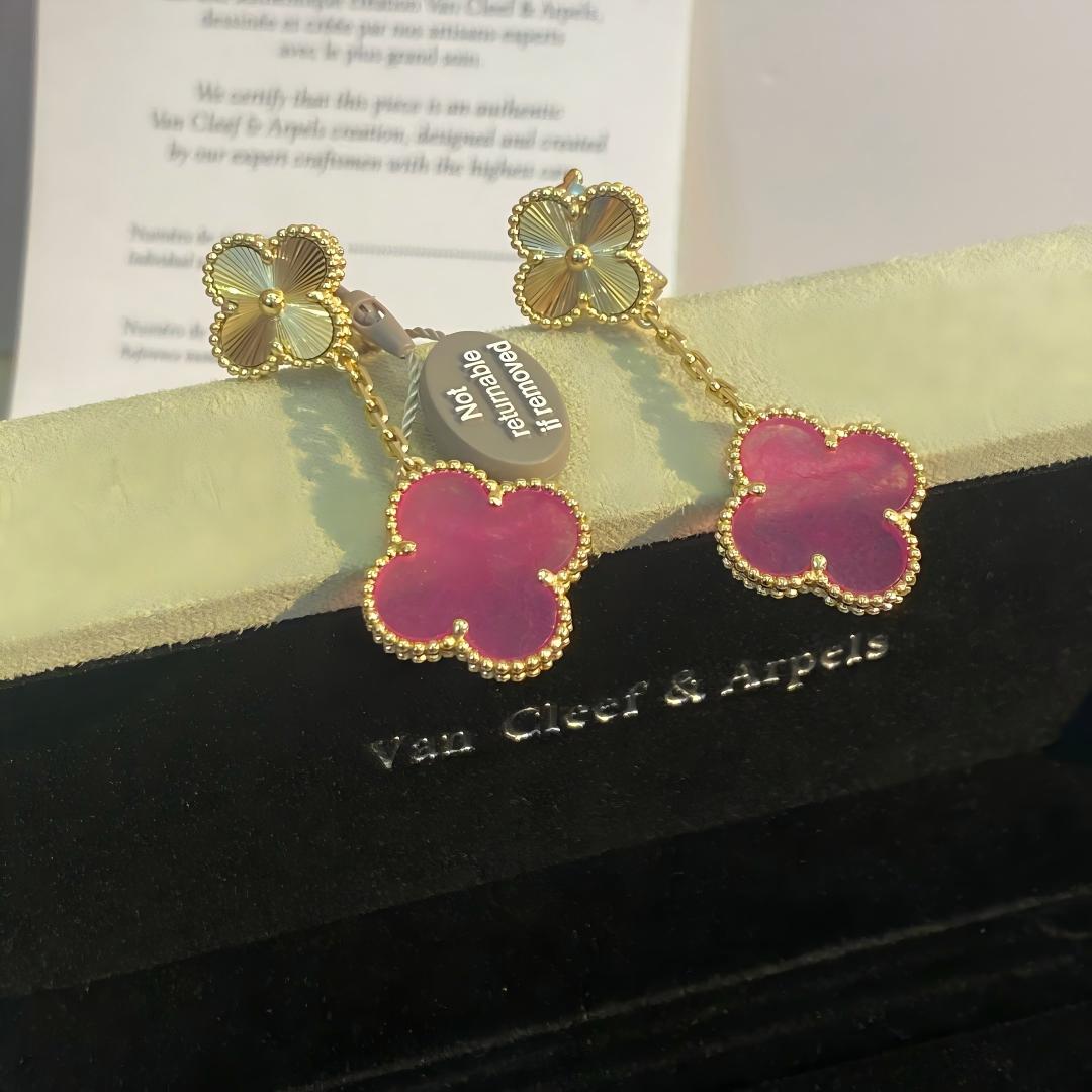 [Solara jewelry]NEW CLOVER 2 MOTIF PINK ENAMEL EARRINGS