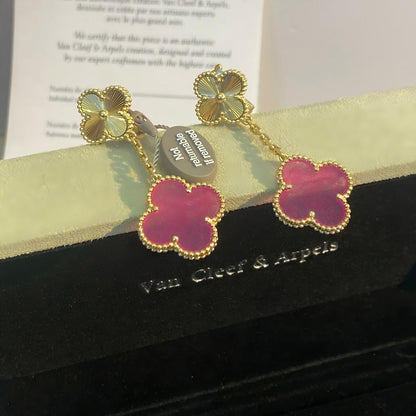 [Solara jewelry]NEW CLOVER 2 MOTIF PINK ENAMEL EARRINGS