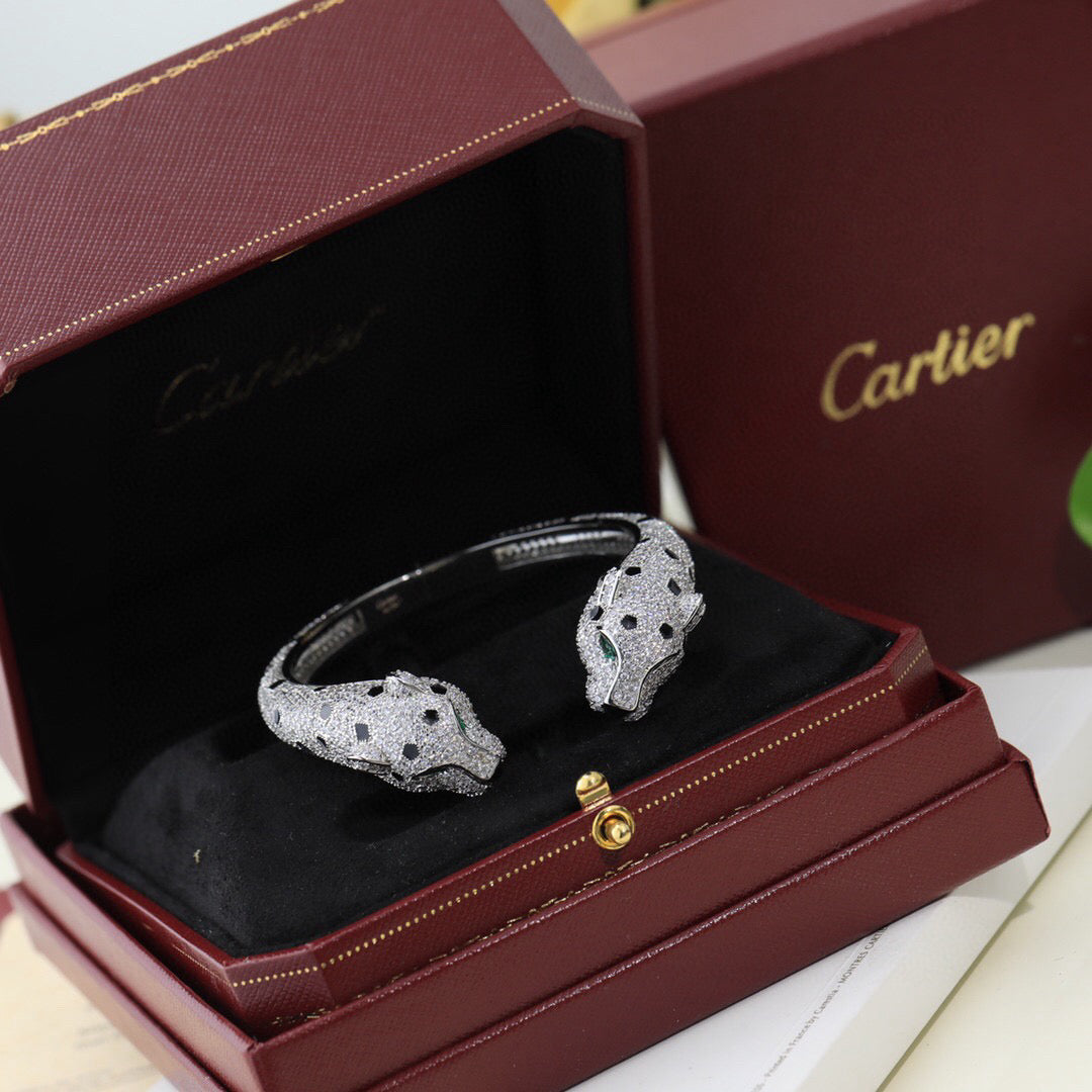 [Solara Jewelry] DOUBLE PANTHER HEAD BANGLE BRACELET