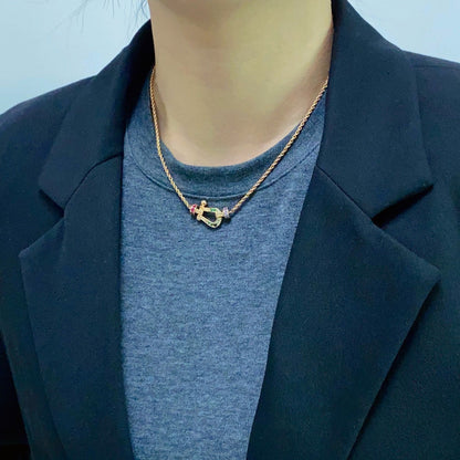 [Solara Jewelry ]FORCE Bunte Full-Pavé Mini Horsebit Halskette, Unisex