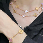 [Solara Jewelry ]CLOVER 20 MOTIFS LASER PINK MOP NECKLACE