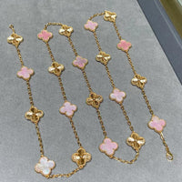 [Solara Jewelry ]CLOVER 20 MOTIFS LASER PINK MOP NECKLACE