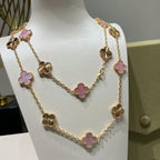 [Solara Jewelry ]CLOVER 20 MOTIFS LASER PINK MOP NECKLACE