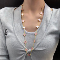 [Solara Jewelry ]CLOVER 20 MOTIFS PINK MOP NECKLACE