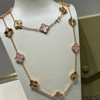 [Solara Jewelry ]CLOVER 20 MOTIFS LASER PINK MOP NECKLACE