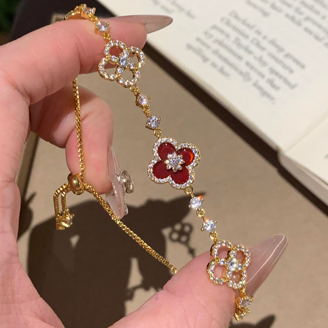 [Solara Jewelry ]CLOVER 5 MOTIF PINK BLUE RED WHITE BRACELET