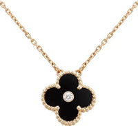 [Solara Jewelry ]CLOVER 15MM DIAMOND ONYX NECKLACE