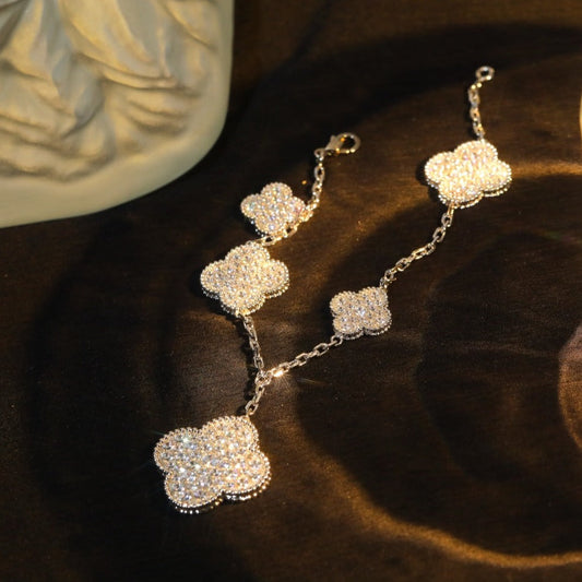 [Solara Jewelry ]クローバー ブレスレット 5モチーフ シルバー ダイヤモンドパヴェ
