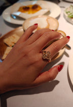 [Solara Schmuck ]Kleeblatt WENDEBAR Grau MOP RING