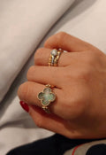 [Solara Schmuck ]Kleeblatt WENDEBAR Grau MOP RING