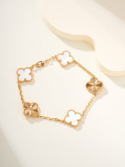 [Solara Jewelry ]クローバー ブレスレット 5モチーフ 白蝶貝 ゴールド