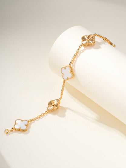[Solara Jewelry ]クローバー ブレスレット 5モチーフ 白蝶貝 ゴールド