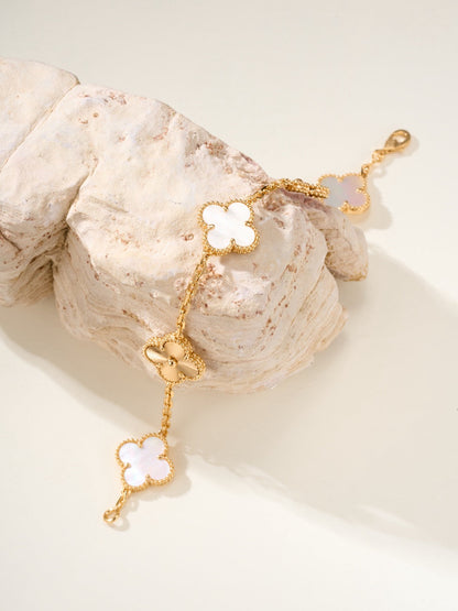 [Solara Jewelry ]クローバー ブレスレット 5モチーフ 白蝶貝 ゴールド