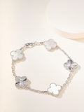 [Solara Jewelry ]Kleeblatt-Armband aus perlmuttfarbenen, lasergeschnittenen Silber mit 5 Mustern