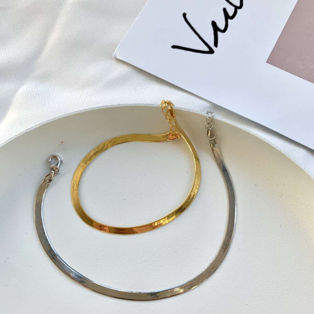 [Solara Jewelry ]フラットスネークボーンチェーンブレードネックレス