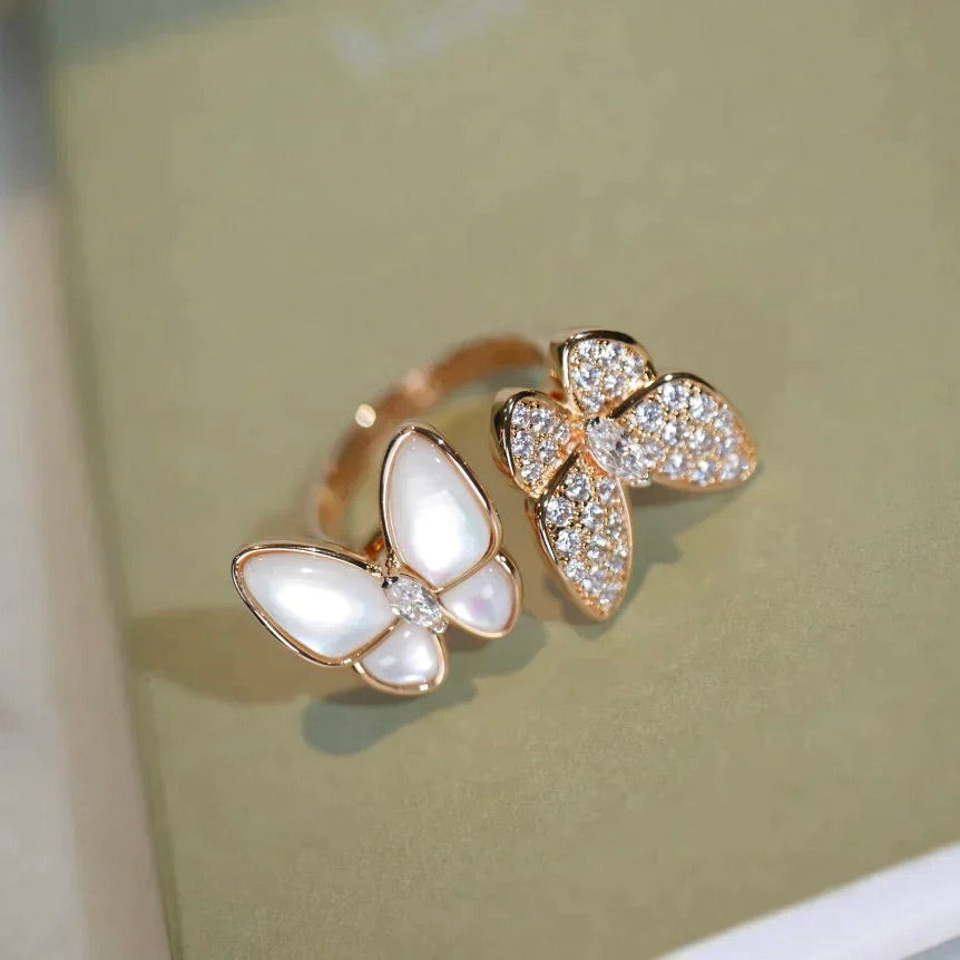 [Solara Jewelry ]TWIN BUTTERFLY DIAMOND MOP RING