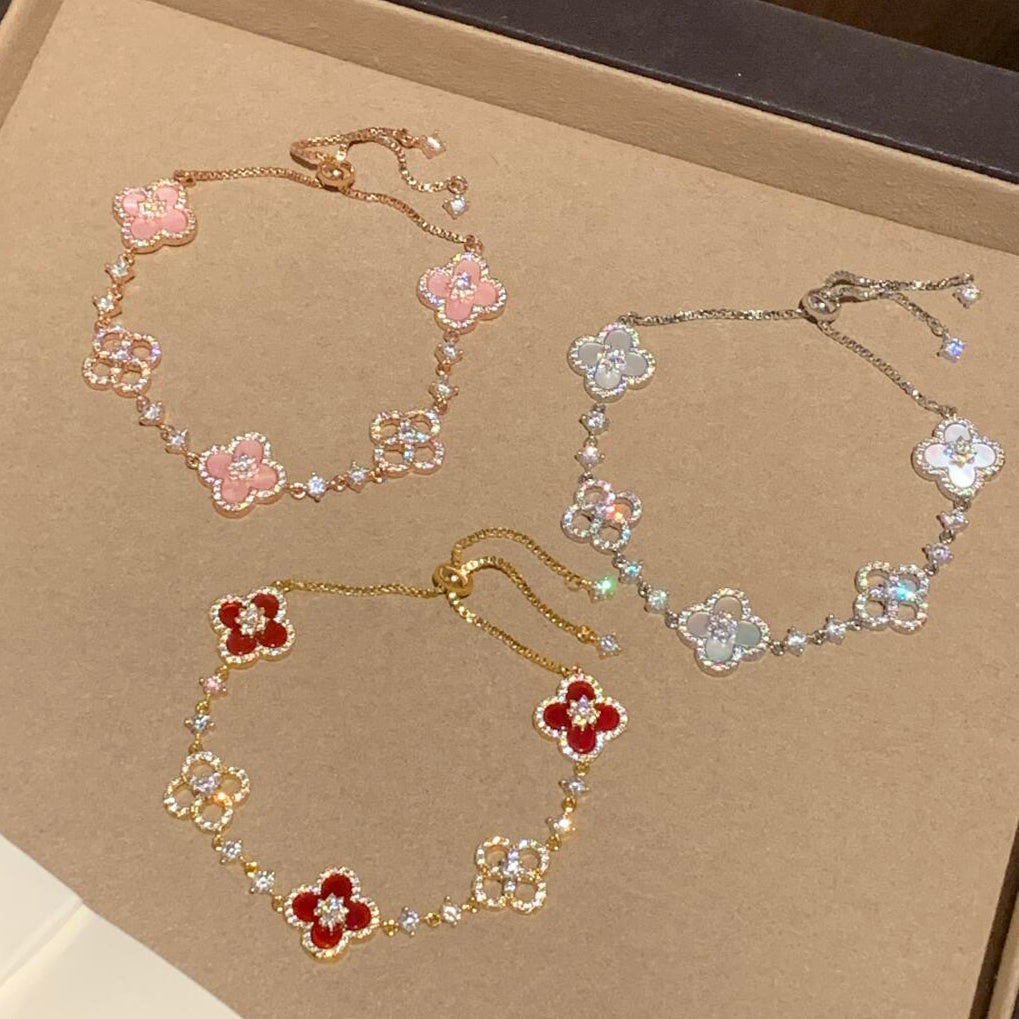 [Solara Jewelry ]CLOVER 5 MOTIF PINK BLUE RED WHITE BRACELET