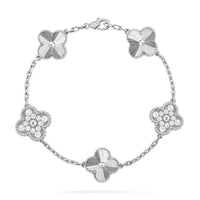 [Solara Jewelry ]CLOVER 5 MOTIF SILVER DIAMOND BRACELET