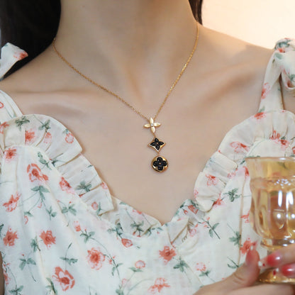 [Solara Jewelry ]STAR AND SUN ONYX PINK GOLD NECKLACE