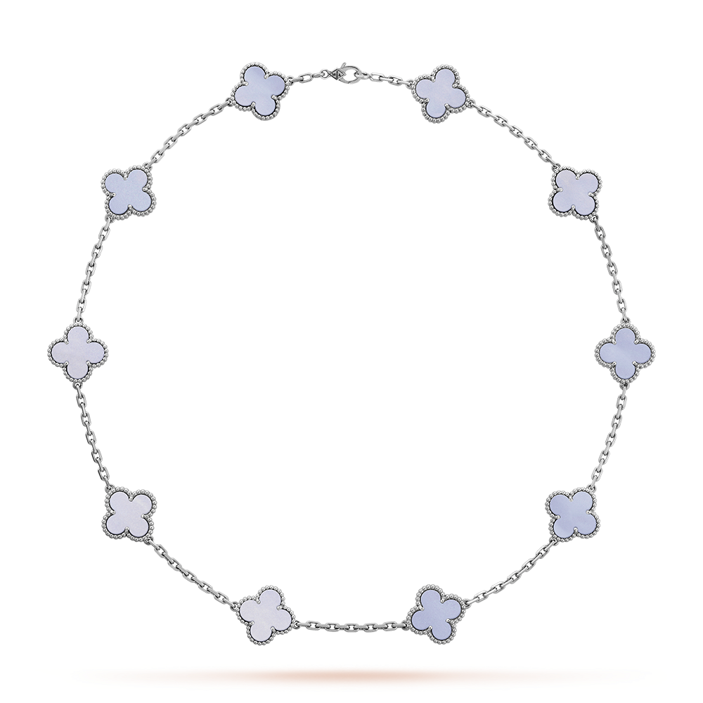 [Solara Jewelry ]CLOVER 10 MOTIFS BLUE CHALCEDONY NECKLACE