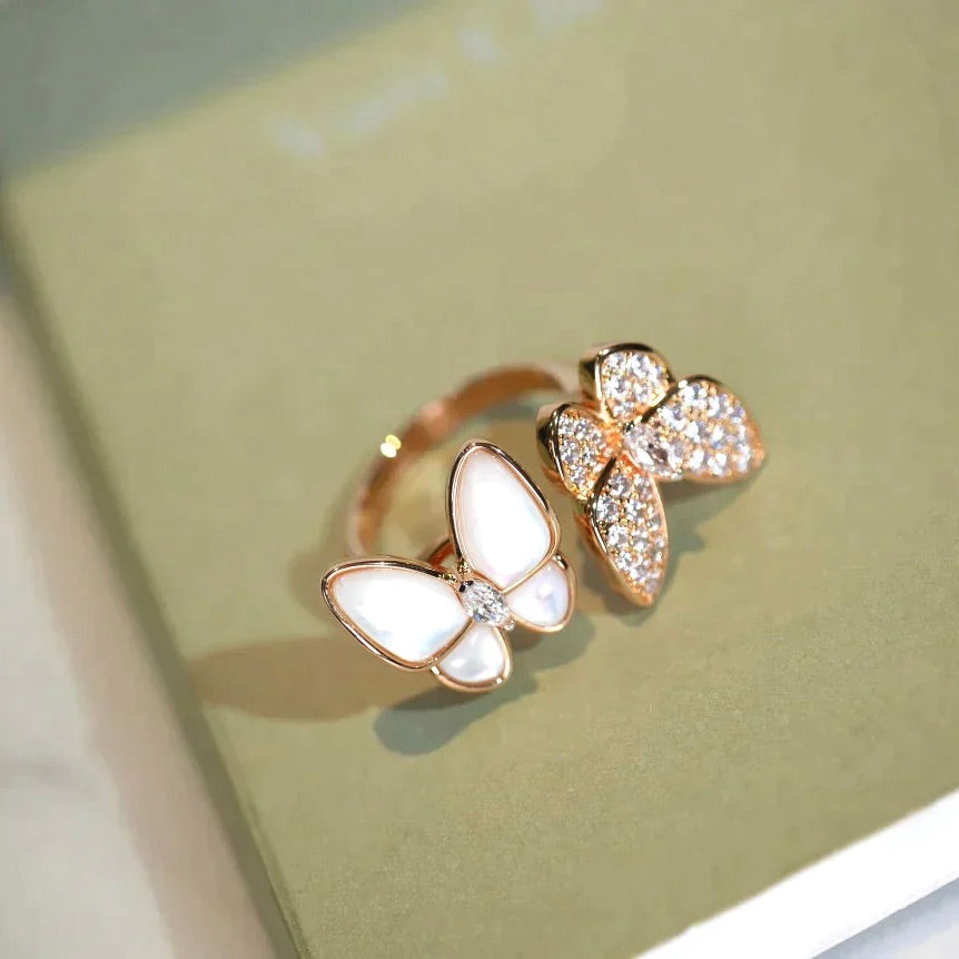 [Solara Jewelry ]TWIN BUTTERFLY DIAMOND MOP RING