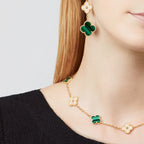[Solara Jewelry ]クローバー 10モチーフ マラカイト ダイヤモンド ネックレス