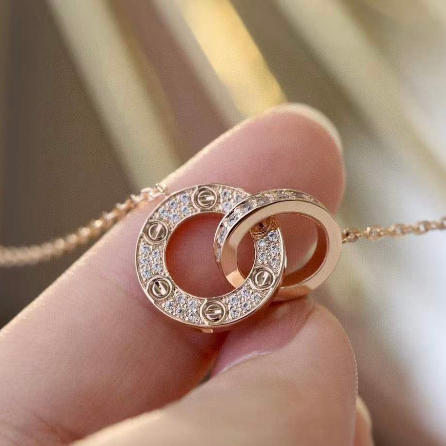 [Solara Jewelry ]LOVE 7,6MM HALSKETTE ROSÉGOLD UND SILBER VOLLBESETZT MIT DIAMANTEN