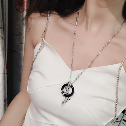 [Solara jewelry]Pave Panther Circle Pendant Necklace image 7
