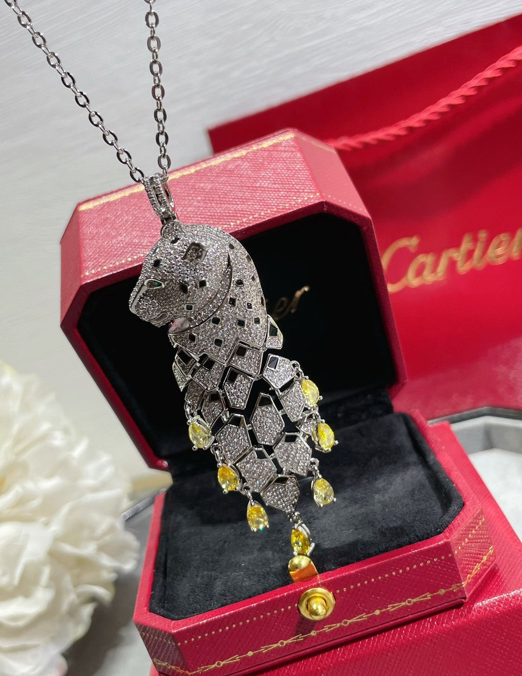 [Solara jewelry]High Jewelry Pave Panther Tassel Necklace image 2