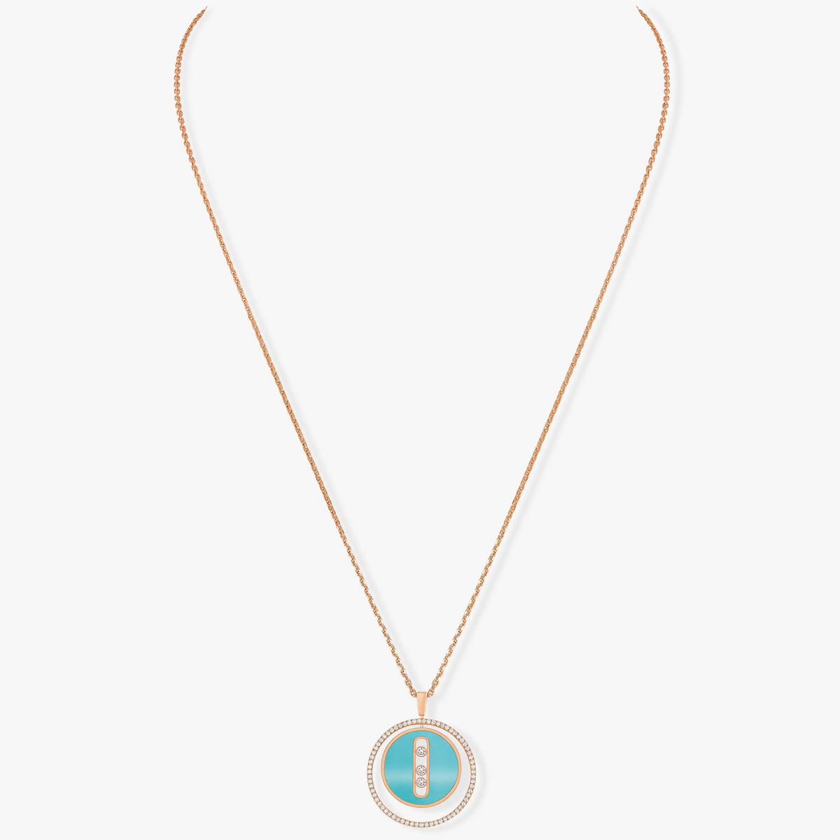 [Solara jewelry]ラッキー ムーブ スリーダイヤ ターコイズ ピンクゴールド ダイヤモンドネックレス