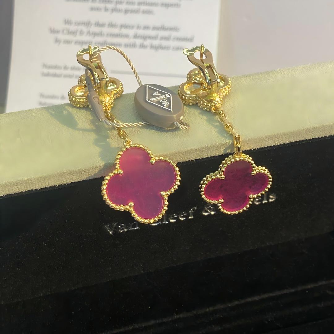 [Solara jewelry]NEW CLOVER 2 MOTIF PINK ENAMEL EARRINGS