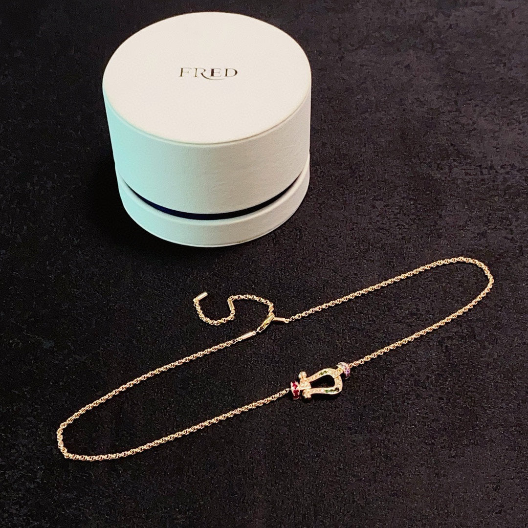 [Solara Jewelry ]FORCE Bunte Full-Pavé Mini Horsebit Halskette, Unisex