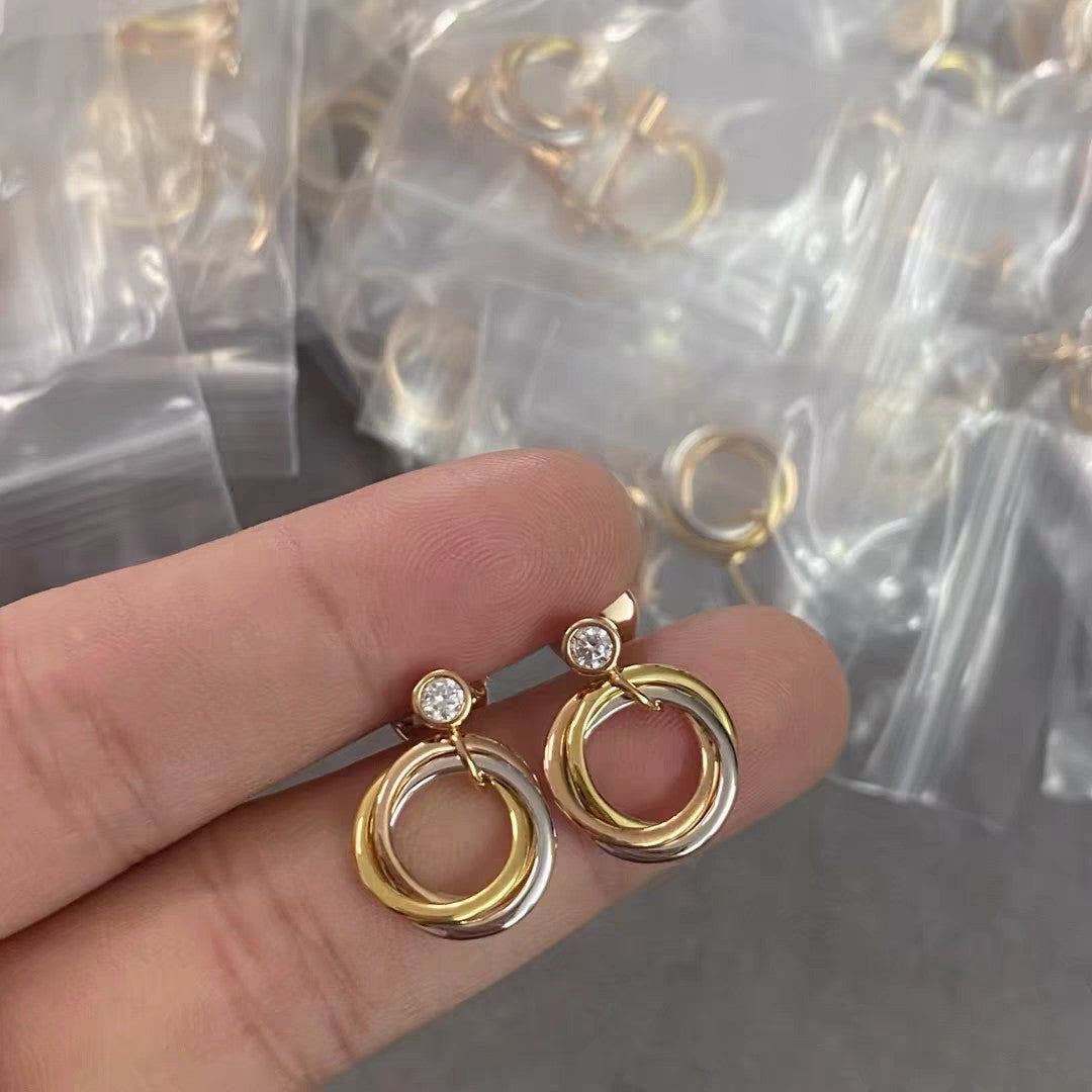 [Solara Jewelry ]Dreifarbige Pave-Diamantohrringe