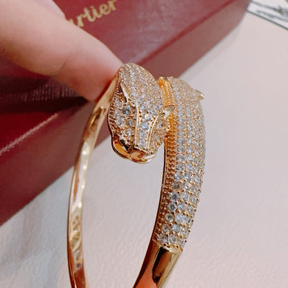 [Solara Jewelry ]CT Doppel-Pantherkopf-Armreif | Panther-Armreif mit gegenüberliegenden Köpfen