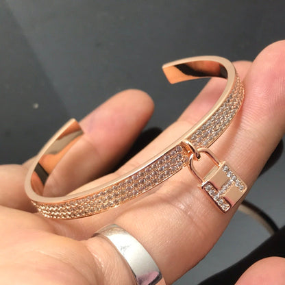 [Solara Schmuck ]H-Verschluss & ineinandergreifendes Creolen-Armband, vollständig mit Diamanten ausgefasst