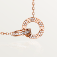 [Solara Jewelry ]LOVE 7.6MM NECKLACE ROSE GOLD AND SILVER  FULL DIAMOND
