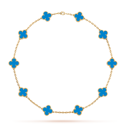[Solara Jewelry ]KLEEBÜTE 10 MOTIVE BLAUER ACHAT HALSKETTE