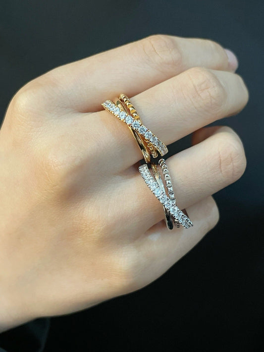 [ソララジュエリー ]トリプルバンドスタッズリング アクセントクリスタル付き