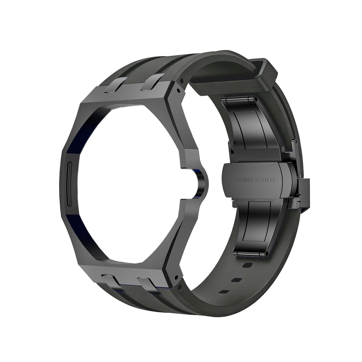 Eiche Pop Schwarz Stahl Silikonarmband