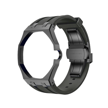 Eiche Pop Schwarz Stahl Silikonarmband