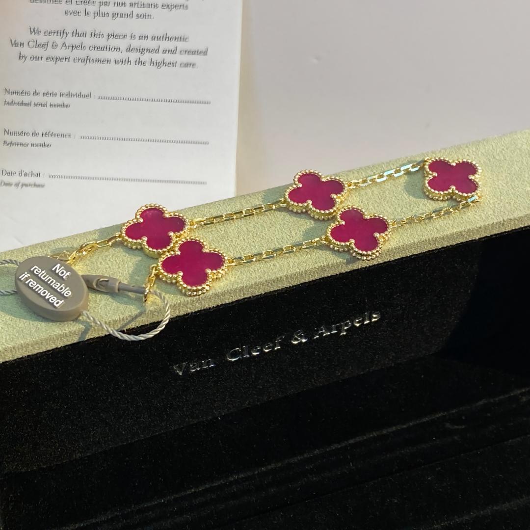 [Solara jewelry]NEW CLOVER 5 MOTIFS PINK ENAMEL BRACELET