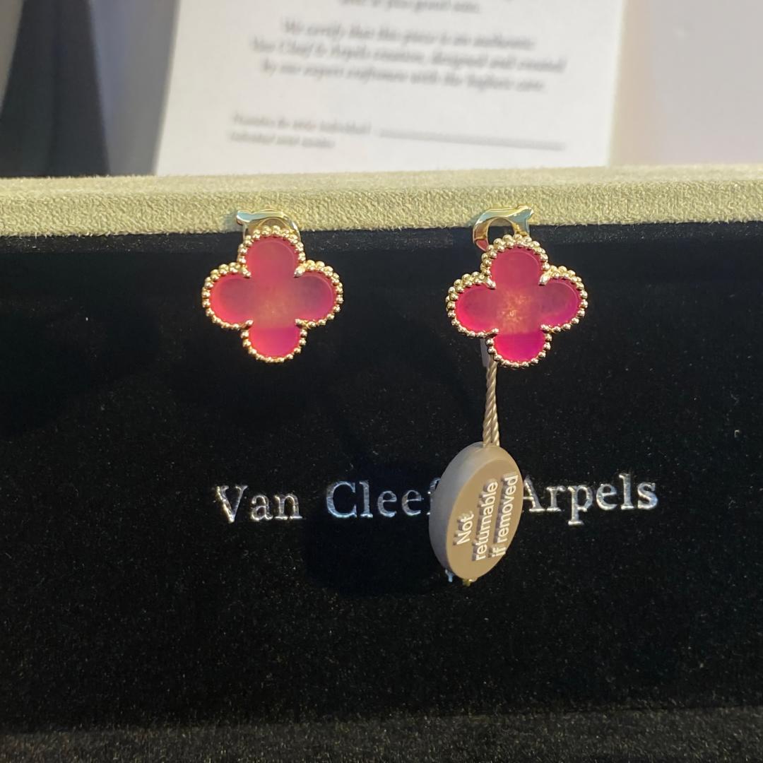 [Solara jewelry]NEW CLOVER 15MM PINK ENAMEL STUD EARRINGS