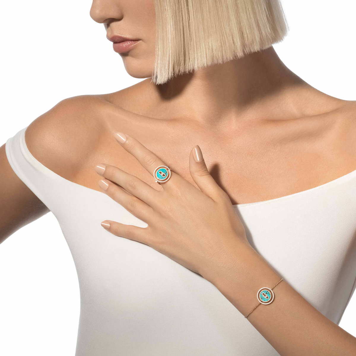 [Solara jewelry]ラッキー ムーブ ターコイズ ピンクゴールドダイヤモンド ブレスレット