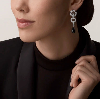 [Solara Jewelry ]CTダブルフープピアス、ブラックオニキスとレオパードプリント